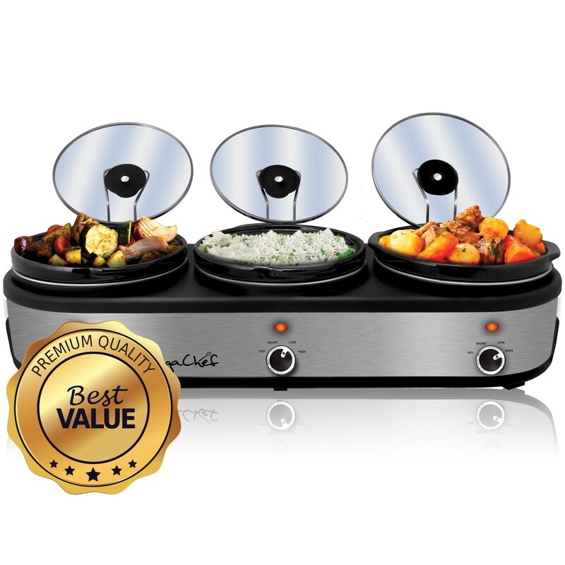 Slow Cooker 3x1.5 Quart Triple Slow Cooker Buffet deals Server, Food Warmer Cooker Pot